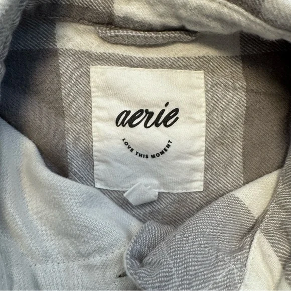 Aerie Anytime Fave Flannel Oversized Shirt Gray/White Gingham Womens Sz. XXS - Picture 5 of 7